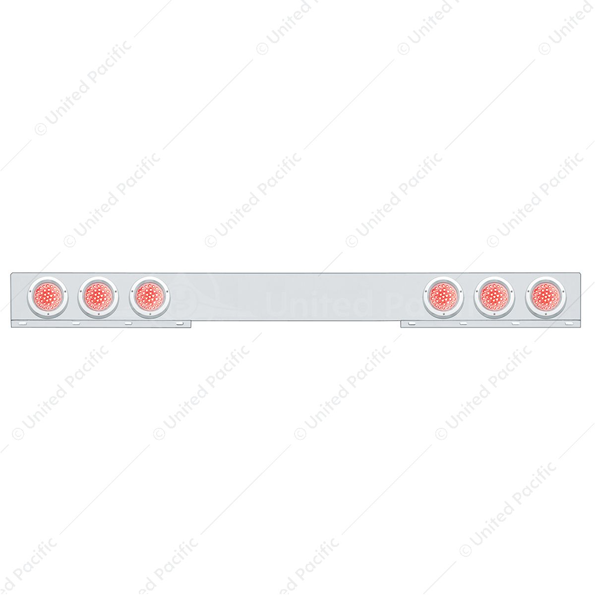 Stainless 1 Piece Rear Light Bar With 6X 36 LED 4" Lights & Bezels - Red LED/Clear Lens