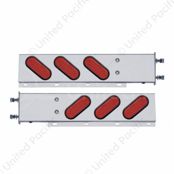 3-3/4" Bolt Pattern SS Spring Loaded Bar With 6 Oval 12 LED Lights -Red LED & Lens (Pair)