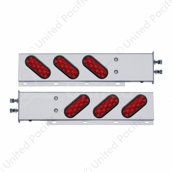 2.5" Bolt Pattern SS Spring Loaded Bar With 6 Oval 10 LED Lights -Red LED & Lens (Pair)