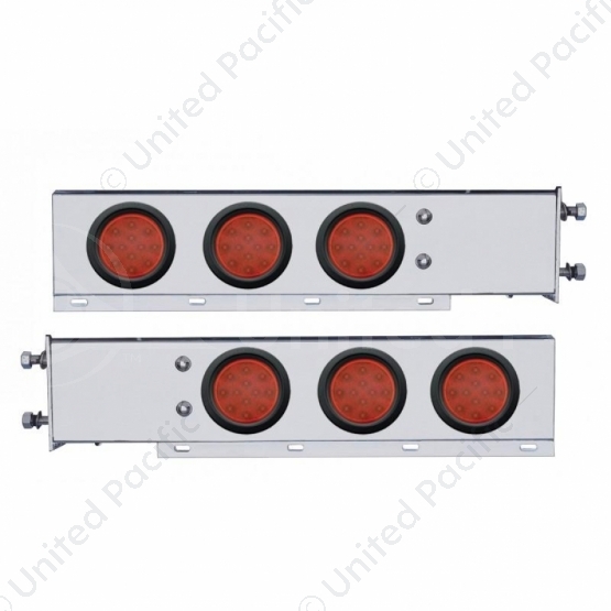 3-3/4" Bolt Pattern Chrome Spring Loaded Bar W/6X 12 Red LED 4" Reflector Lights -Red Lens (Pair)