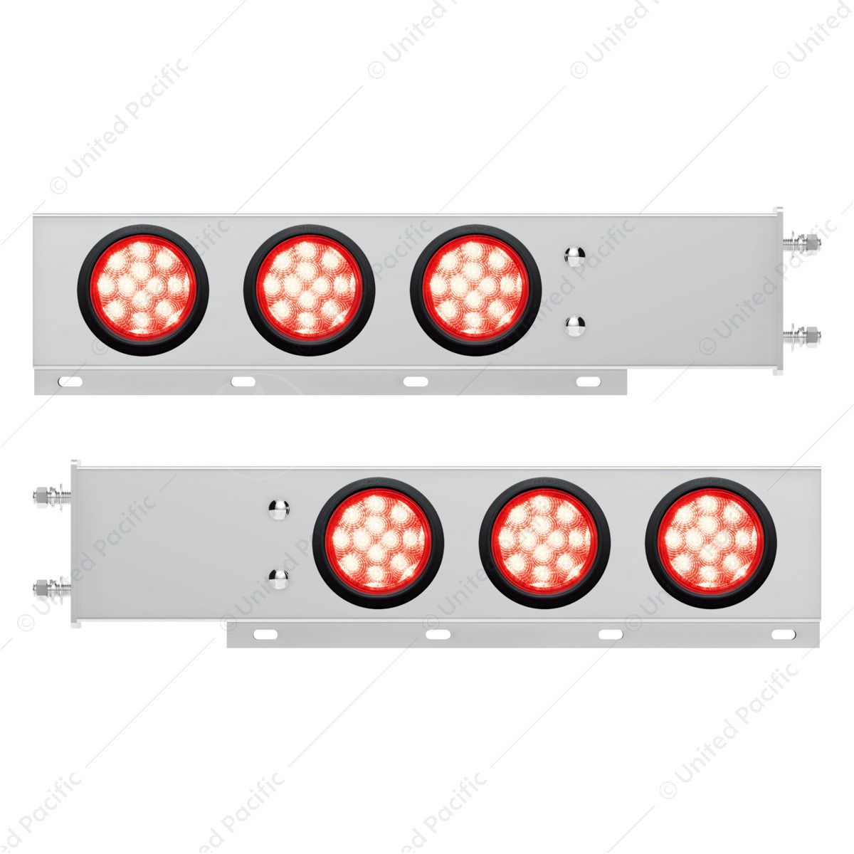 3-3/4" Bolt Pattern Deluxe SS Spring Loaded Bar W/6X 12 LED 4" Light -Red LED & Lens (Pair)