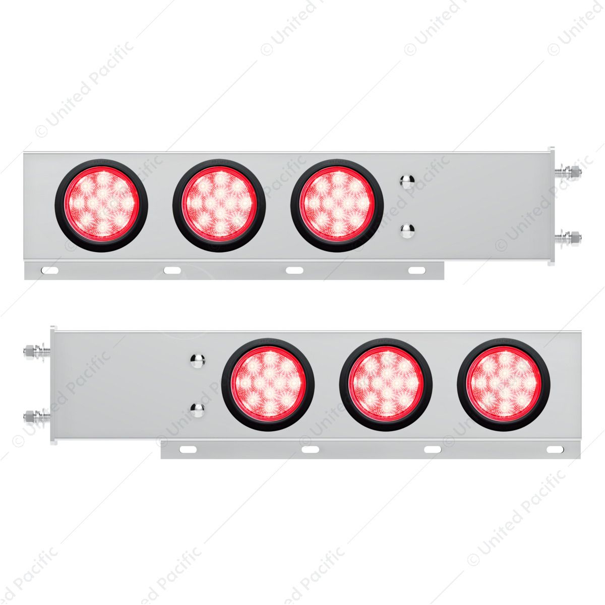 3-3/4" Bolt Pattern Deluxe SS Spring Loaded Bar W/6X 12 LED 4" Light -Red LED/Clear Lens (Pair)