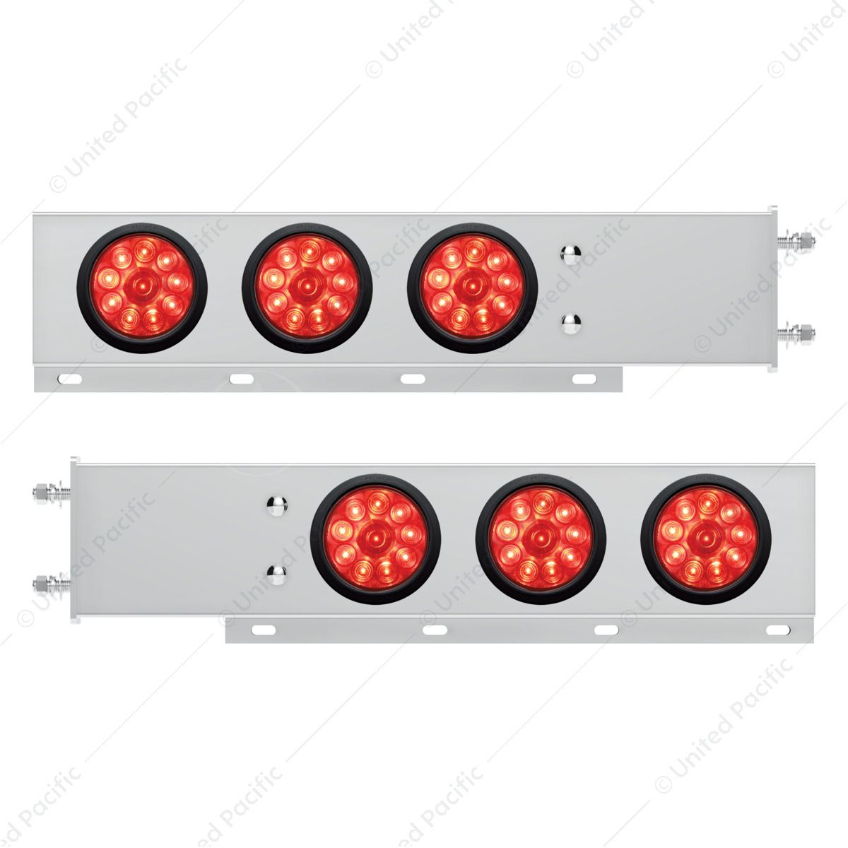 3-3/4" Bolt Pattern Deluxe SS Spring Loaded Bar W/6X 10 LED 4" Lights -Red LED & Lens (Pair)