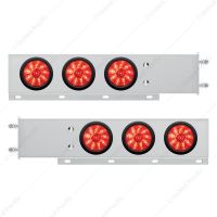 3-3/4" Bolt Pattern Deluxe SS Spring Loaded Bar W/6X 10 LED 4" Lights -Red LED & Lens (Pair)