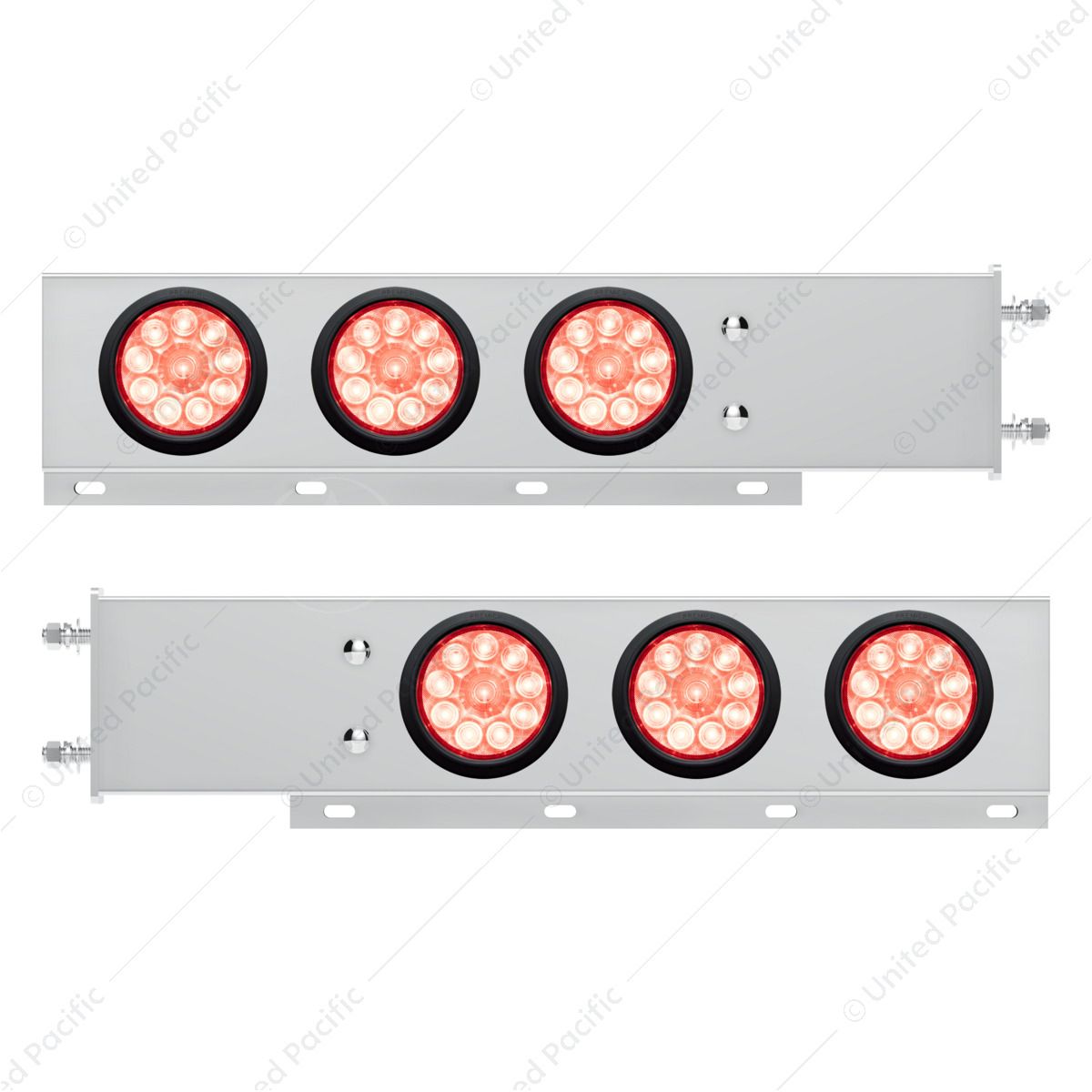 3-3/4" Bolt Pattern Deluxe SS Spring Loaded Bar W/6X 10 LED 4" Lights -Red LED/Clear Lens (Pair)