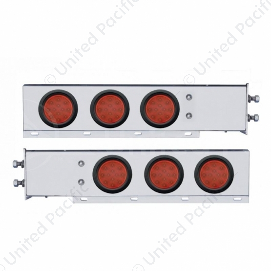 2.5" Bolt Pattern Chrome Spring Loaded Bar W/6X 12 LED 4" Reflector Lights -Red LED & Lens (Pair)