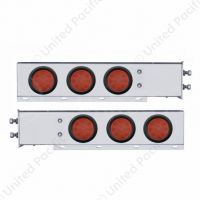 2-1/2" Bolt Pattern Chrome Spring Loaded Bar W/6X 12 LED 4" Reflector Lights -Red LED & Lens (Pair)