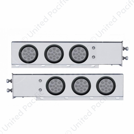 2.5" Bolt Pattern Chrome Spring Loaded Bar W/6X 12 LED 4" Reflector Lights -Red LED/Clear Lens (Pair