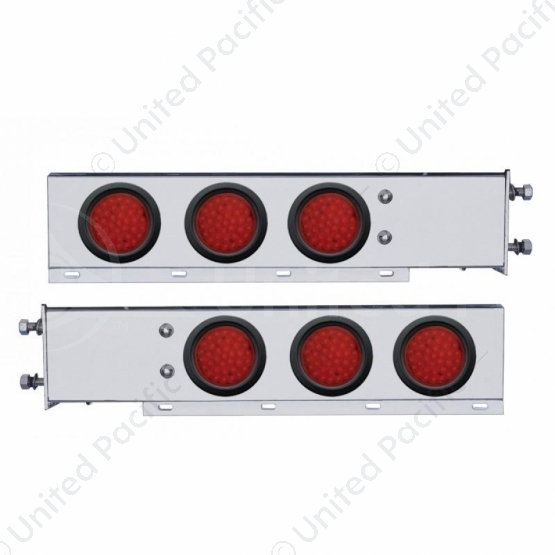 3-3/4" Bolt Pattern Chrome Spring Loaded Bar W/6X 36 Red LED 4" Lights - Red Lens (Pair)