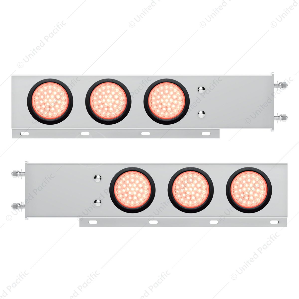 3-3/4" Bolt Pattern Deluxe SS Spring Loaded Bar W/6X 36 LED 4" Light -Red LED/Clear Lens (Pair)