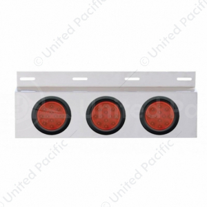 Stainless Top Mud Flap Plate With 3X 12 LED 4" Lights & Grommets - Red LED/Red Lens (Each)
