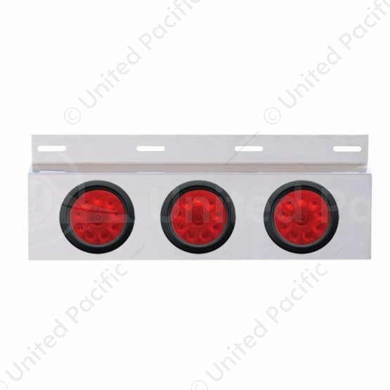 Stainless Top Mud Flap Plate With 3X 10 LED 4" Lights & Grommets - Red LED/Red Lens (Each)
