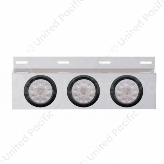 Stainless Top Mud Flap Plate With 3X 10 LED 4" Lights & Grommets - Red LED/Clear Lens (Each)