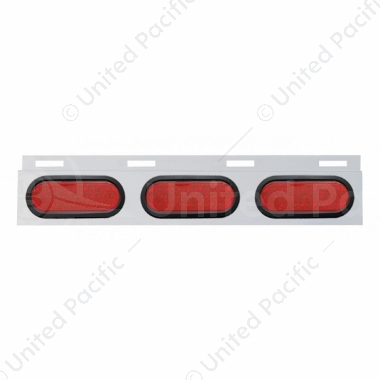 Stainless Top Mud Flap Plate With 3X 19 LED 6" Oval Lights & Grommets - Red LED/Red Lens (Each)