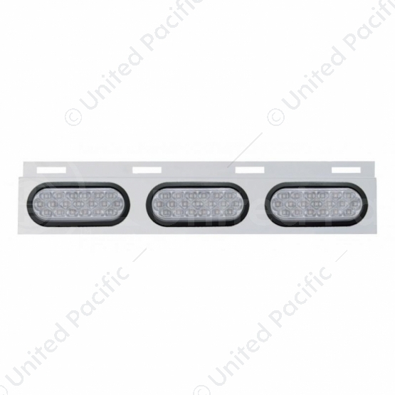 Stainless Top Mud Flap Plate With 3X 19 LED 6" Oval Lights & Grommets - Red LED/Clear Lens (Each)