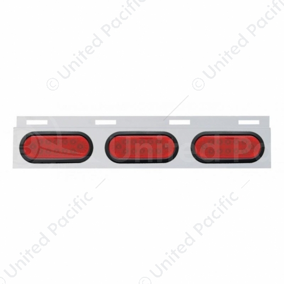 Stainless Top Mud Flap Plate With Three 12 LED Lights & Grommet - Red LED/Red Lens (Each)