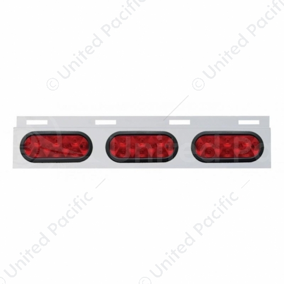 Stainless Top Mud Flap Plate With Three 10 LED Lights & Grommet - Red LED/Red Lens (Each)