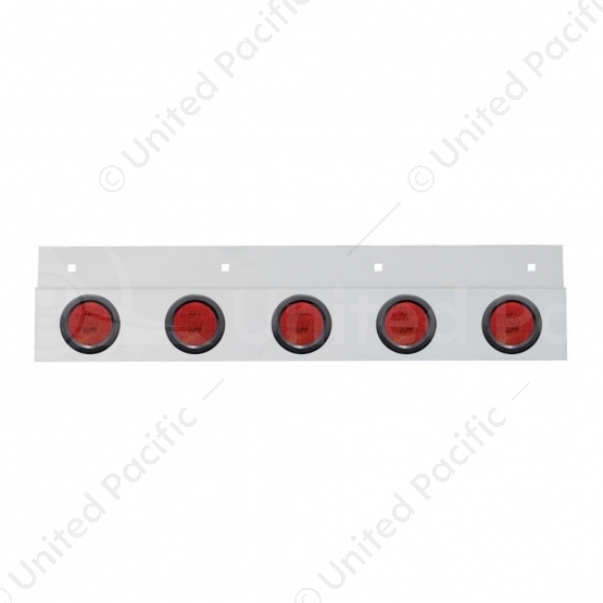 Stainless Top Mud Flap Plate With 5X 9 LED 2" Lights & Grommets - Red LED/Red Lens (Each)