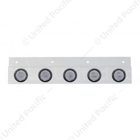 Stainless Top Mud Flap Plate With 5X 9 LED 2" Lights & Grommets - Red LED/Clear Lens (Each)