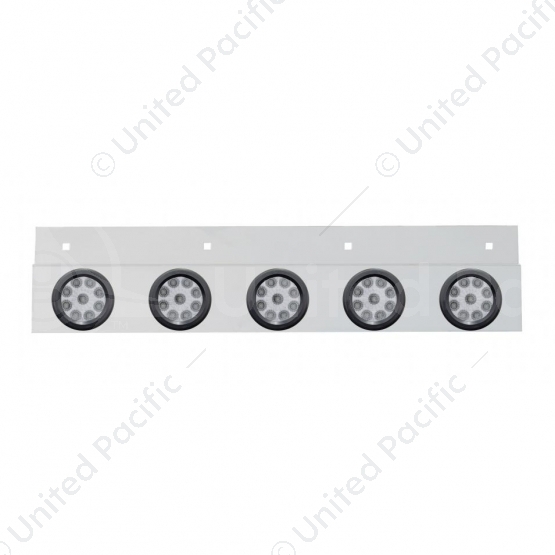 Stainless Top Mud Flap Plate With 5X 9 LED 2" Reflector Lights & Grommets - Red LED/Clear Lens (Each