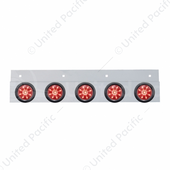 Stainless Top Mud Flap Plate With 5X 9 LED 2" Beehive Lights & Grommets - Red LED/Red Lens (Each)