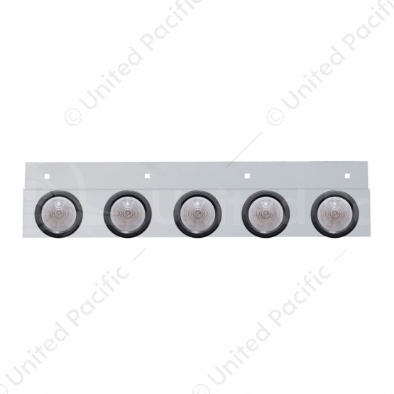 Stainless Top Mud Flap Plate With 5X 9 LED 2" Beehive Lights & Grommets - Red LED/Clear Lens (Each)