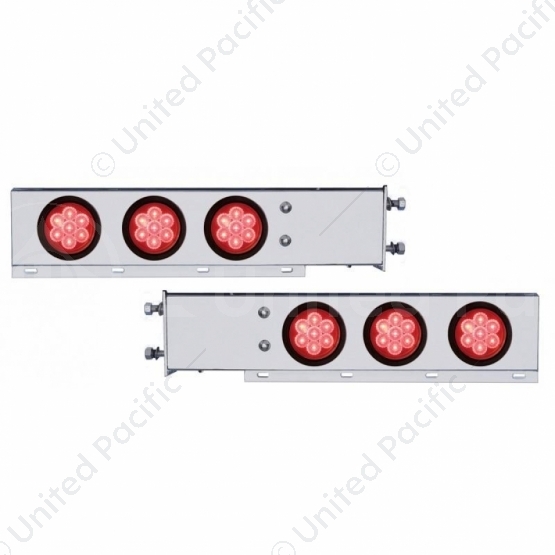 3-3/4" Bolt Pattern Chrome Spring Loaded Bar W/6X 4" 7 Red LED Lights - Red Lens (Pair)