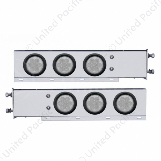 3-3/4" Bolt Pattern Chrome Spring Loaded Bar W/6X 4" 7 Red LED Lights - Clear Lens (Pair)