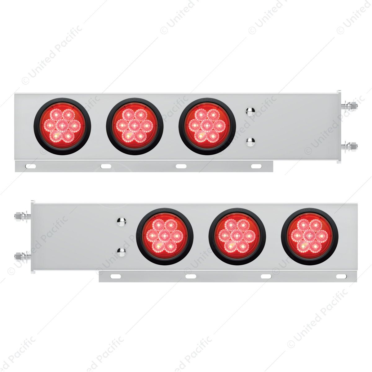 3-3/4" Bolt Pattern Deluxe SS Spring Loaded Bar W/6X 7 Red LED 4" Reflector Light -Red Lens (Pair)