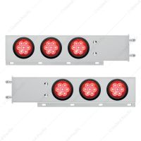 3-3/4" Bolt Pattern Deluxe SS Spring Loaded Bar W/6X 7 Red LED 4" Reflector Light -Red Lens (Pair)