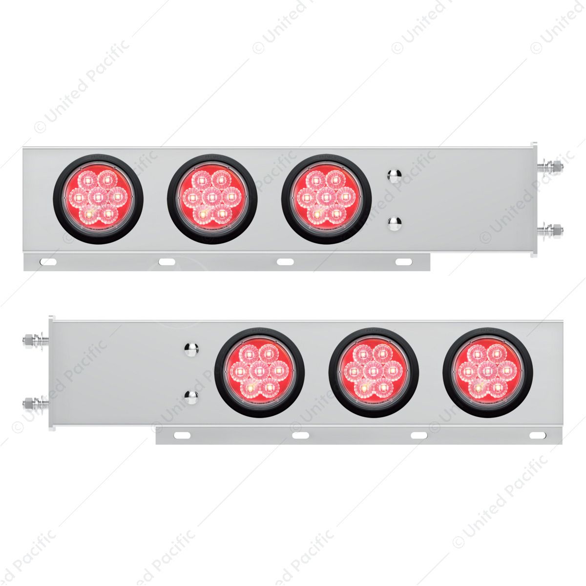 3-3/4" Bolt Pattern Deluxe SS Spring Loaded Bar W/6X 7 Red LED 4" Reflector Light -Clear Lens (Pair)