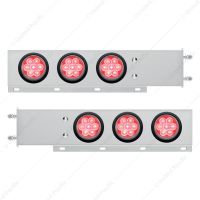3-3/4" Bolt Pattern Deluxe SS Spring Loaded Bar W/6X 7 Red LED 4" Reflector Light -Clear Lens (Pair)