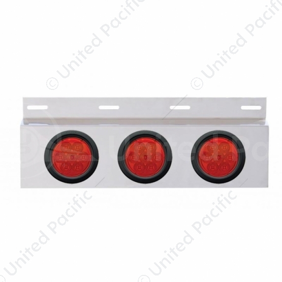 Stainless Top Mud Flap Plate With 3X 7 LED 4" Reflector Lights & Grommets - Red LED/Red Lens (Each)