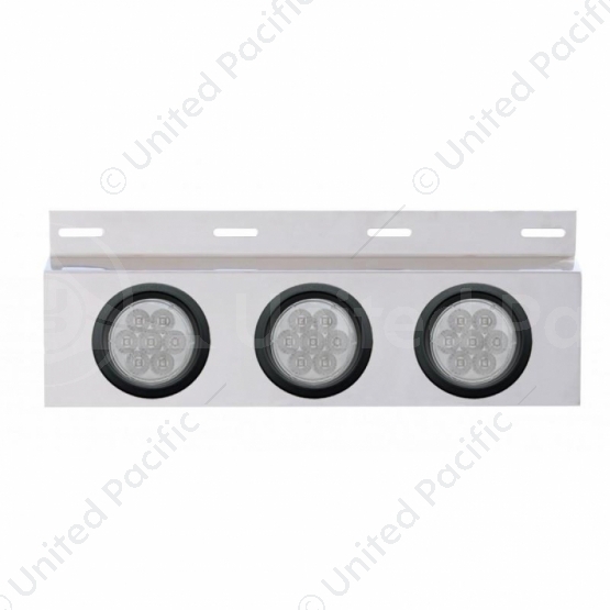 Stainless Top Mud Flap Plate With 3X 7 LED 4" Reflector Lights & Grommets - Red LED/Clear Lens (Each