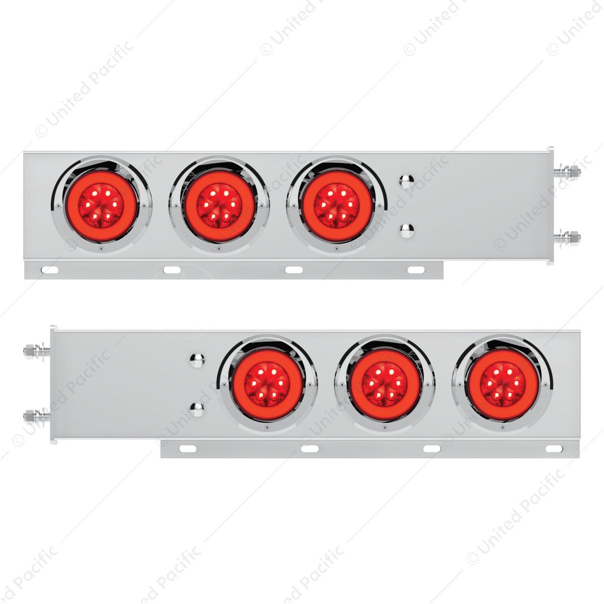 3-3/4" Bolt Pattern Deluxe SS Spring Loaded Bar W/6X 21 Red LED 4" GloLight & Visors -Red Lens (Pair