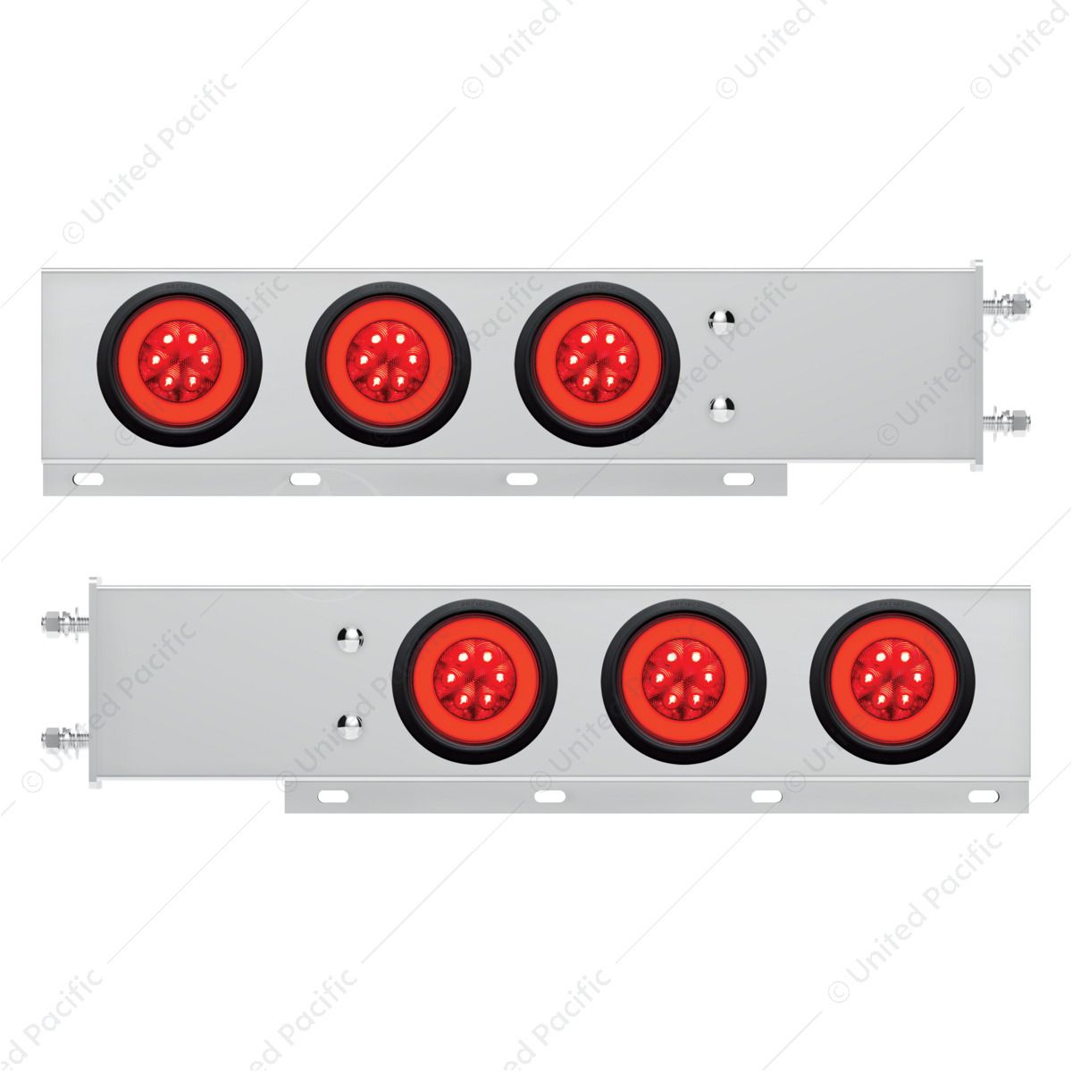 3-3/4" Bolt Pattern Deluxe SS Spring Loaded Bar W/6X 21 Red LED 4" GloLight -Red Lens (Pair)