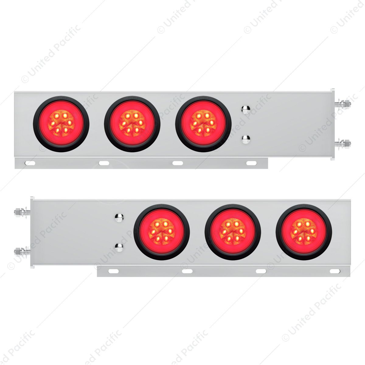3-3/4" Bolt Pattern Deluxe SS Spring Loaded Bar W/6X 21 Red LED 4" GloLight -Clear Lens (Pair)