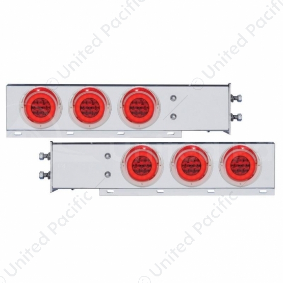 2.5" Bolt Pattern Chrome Spring Loaded Rear Bar W/6X 21 Red LED 4" GloLight & Visors-Red Lens (Pair)