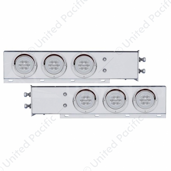 2.5" Bolt Pattern Chrome Spring Loaded Rear Bar W/6X 21 Red LED 4" GloLight & Visors-Clr Lens (Pair)