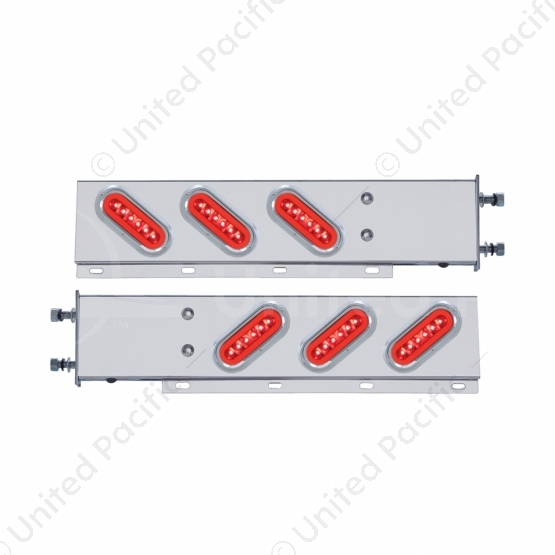 3-3/4" Bolt Pattern SS Spring Loaded Bar With 6X 22 Red LED 6" Oval GloLight & Visor -Red Lens (Pair