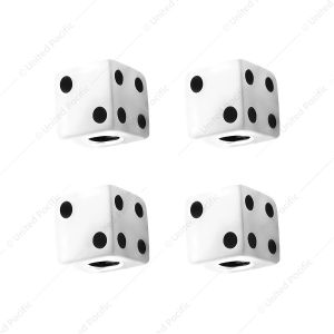 White Dice Valve Caps With Black Dots (Set of 4)