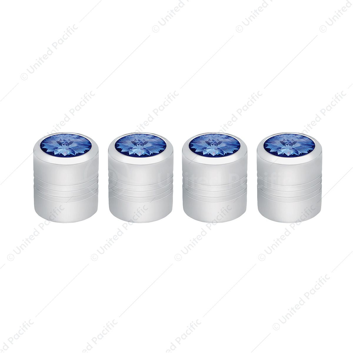 Chrome Round Valve Caps With Blue Crystal (4-Pack)