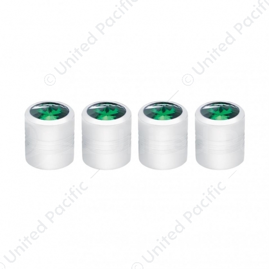 Chrome Round Valve Caps With Green Crystal (4-Pack)