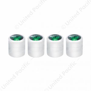 Chrome Round Valve Caps With Green Crystal (4-Pack)