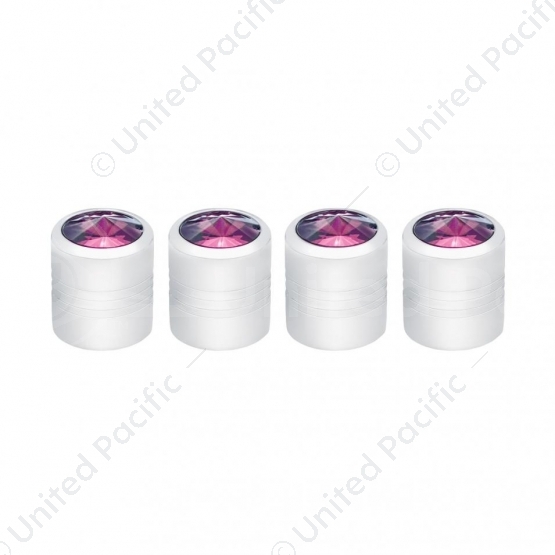 Chrome Round Valve Caps With Purple Crystal (4-Pack)