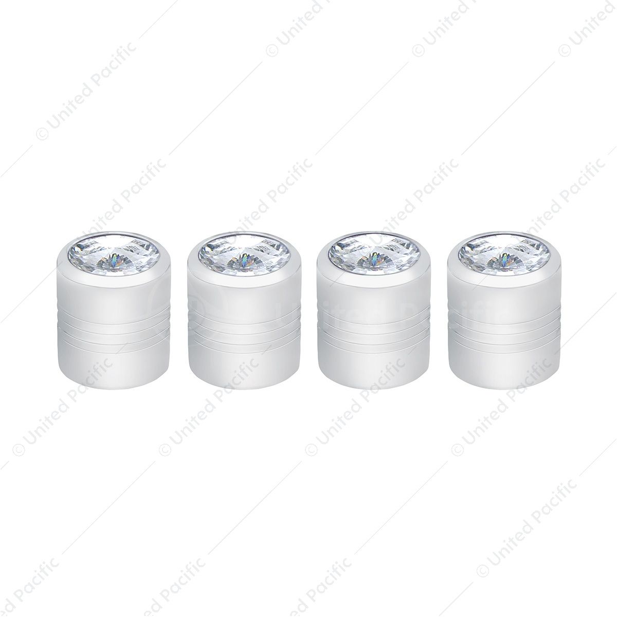 Chrome Round Valve Caps With Clear Crystal (4-Pack)