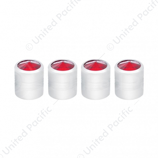 Chrome Round Valve Caps With Red Crystal (4-Pack)