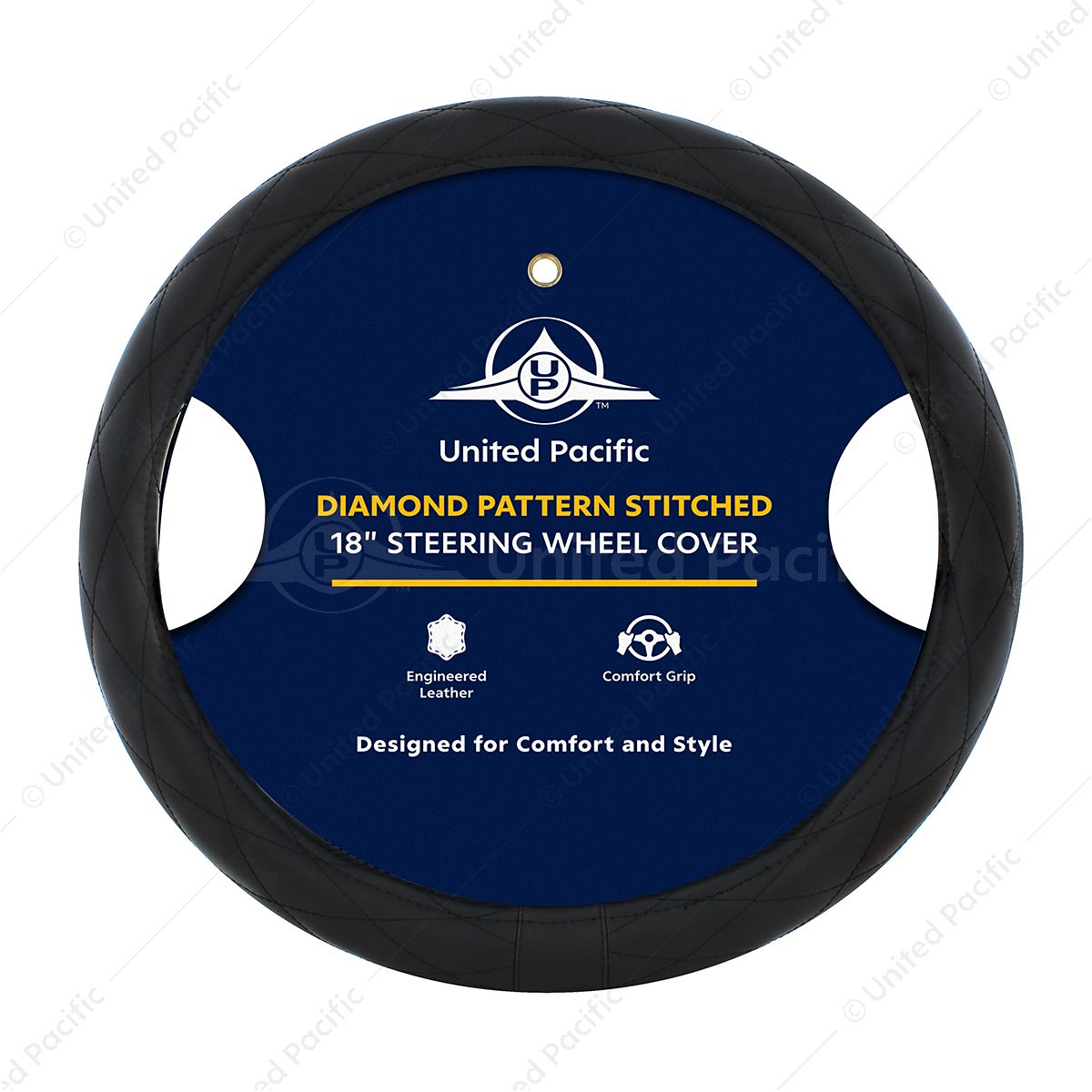 18" Crystal Stitched Leather Steering Wheel Cover - Black Stitching