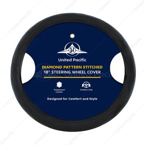 18" Crystal Stitched Leather Steering Wheel Cover - Black Stitching