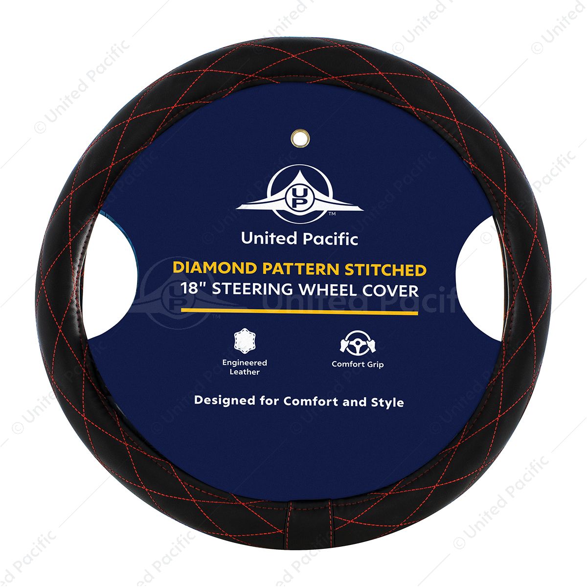 18" Crystal Stitched Leather Steering Wheel Cover - Red Stitching